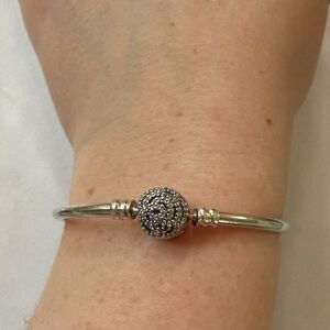 Pandora Silver Bracelet with Intricate Rose Crystals Clasp